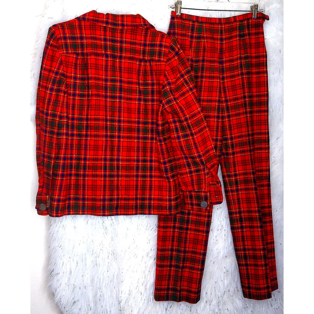 VTG Pendleton Knockabouts Red Tartan Plaid Wool Blazer & Pants Suit Set Size 12 - Picture 7 of 10